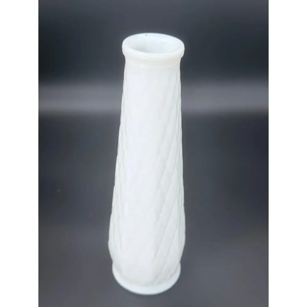 Vintage Randall White Milk Glass Diamond Quilted Bud Vase 9 in MCM
